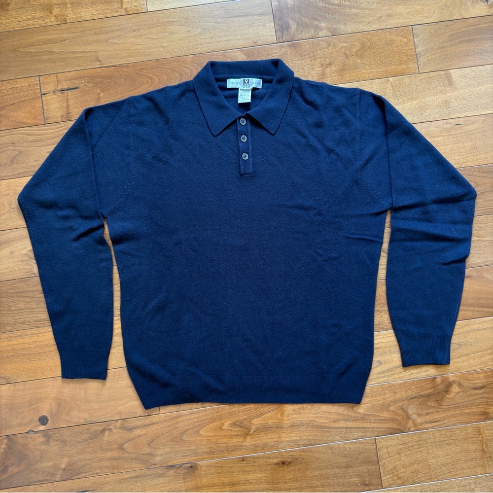 Vintage Geoffrey Beene Navy Blue Collared Henley Sweater – Size L